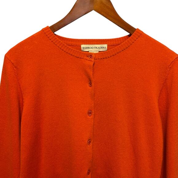 Bamboo Traders‎ Women Cardigan Sweater L Orange Button Up Layering Preppy Office - Picture 5 of 9